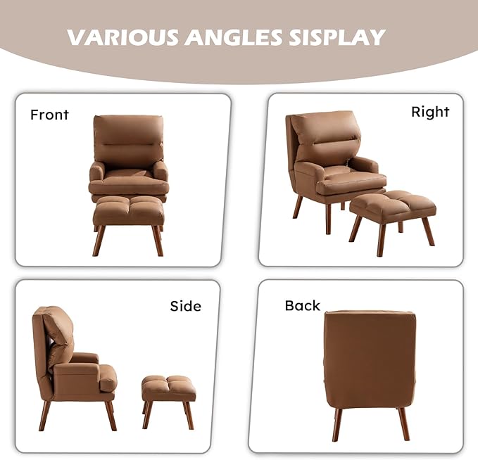 Modern Accent Chair with Storage Single Sofa Armchair with Plump Back Pillow Upholstered Comfy Chair for Living Room Bedroom Office (Brown)
