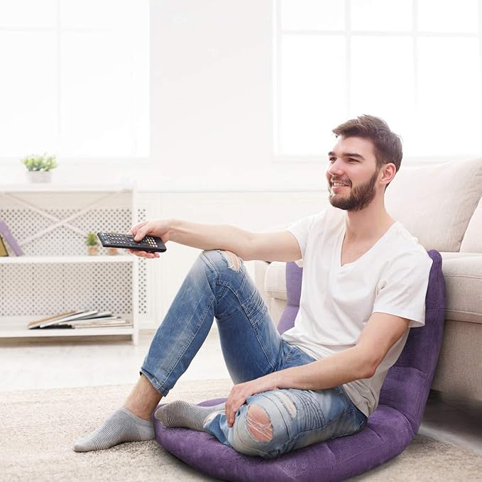S AFSTAR Cushioned Floor Chair 14-Position Adjustable Padded Lazy Recliner with Comfortable Back Support and Skin-Friendly Cover Great for Reading Playing Game Meditating (Tender Violet)
