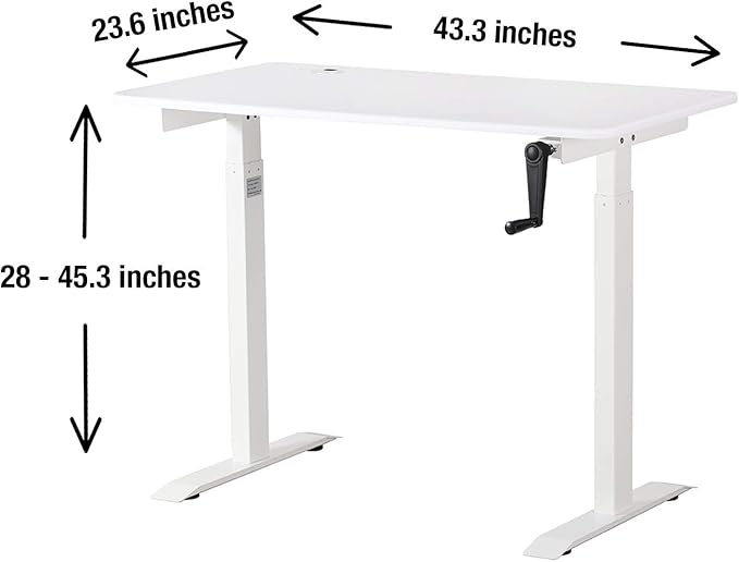 UNICOO Crank Adjustable Height Standing Desk Adjustable Sit to Stand-up Home Office Desk Computer Table Portable Writing Desk (White Top/White Frame - NTCSET-01-WW)