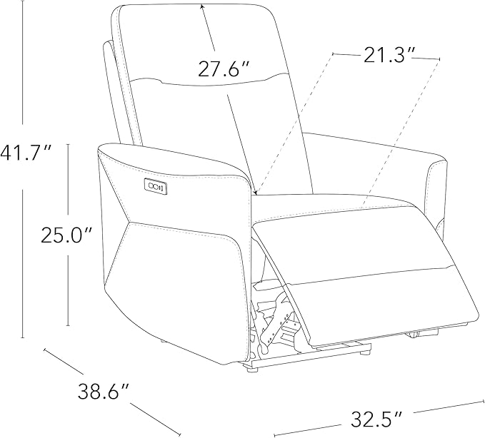 CHITA Genuine Leather Power Recliner Chair for Adults Electric Wall Hugger Recliner for Small Spaces Modern Living Room and RV Recliner Chair with Adjustable Power Headrest &amp Charging Ports Bro