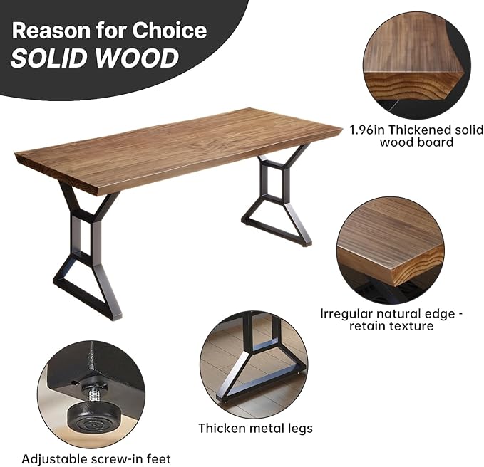 Solid Wood Rustic Style 55.1-inch Computer Desk - Large Office Desk for Home Office Modern and Simple Design Ideal for DiningStudy Writing (Black-a 55.12 * 27.56 * 29.53)