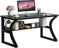 55'' Computer Desk w/Storage &amp Cable Management Home Office Desk w/Sturdy U-Shaped Metal Frame &amp Water-Resistant Scratchproof Surface Study Writing Desk for Office &amp Bedroom Black