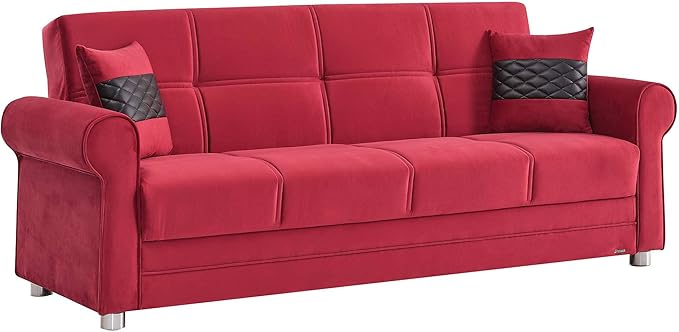 Sweet Home Stores 87 Convertible Sofa Bed with Storage Firm Fabric 3 Seater Upholstered Sleeper Sofa Couch Futon for Living Room Burgundy