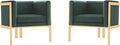 Manhattan Comfort Paramount Velvet Accent Armchair Set of 2 Polished Brass Frame with Geometric Legs Art Deco Chair 1920s Glamour Fully Assembled Living Room Lounge Seat Forest Green