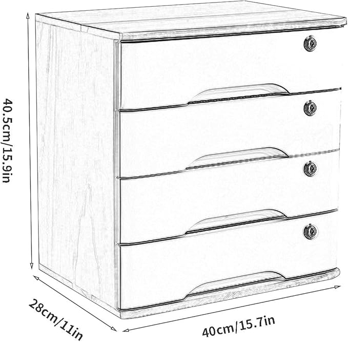 Solid Wood Storage Box Desk Organizers With LockFile Cabinet Office Desktop Debris Storage Box Locking Filing Cabinet 2/3/4 Drawers (4 Layer)