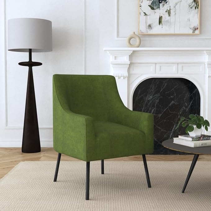 HomePop Modern Accent Chair Homepop Home Décor Accent Chairs for Living Room &amp Bedroom Fabric Reading Living Room Side Chair Single Sofa with Lounge Seat and Metal Legs - Green Velvet