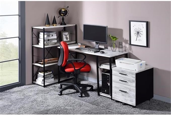 Acme Vadna Wooden Top 2-Shelf Writing Desk in Antique White and Black