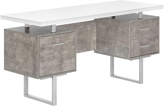 Monarch Specialties I 7633 Computer Desk Home Office Laptop Left Right Set-up Storage Drawers 60 L Work Metal Laminate Grey White Contemporary