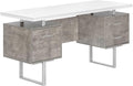 Penau Computer Desk for Home Office 60 Inch Contemporary Design with Storage Drawers Reversible Setup in White and Grey Concrete Laminate