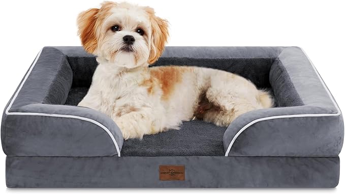 Comfort Expression Orthopedic Dog Bed for Medium Dogs 28x19 Inch Waterproof Supportive Egg Crate Foam Medium Pet Bed with Removable Bolster Dog Couch with Washable Cover &amp Non-Slip Bottom Dark