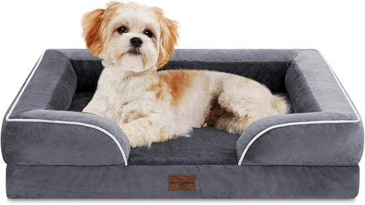 Comfort Expression Orthopedic Dog Bed for Medium Dogs 28x19 Inch Waterproof Supportive Egg Crate Foam Medium Pet Bed with Removable Bolster Dog Couch with Washable Cover &amp Non-Slip Bottom Dark