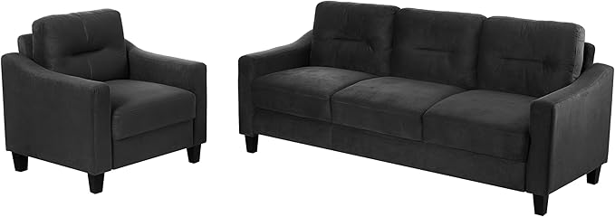 Velvet Upholstered Single Sofa ChairMordern Armchair with Wooden Legs for Living RoomBedroom and Office Black