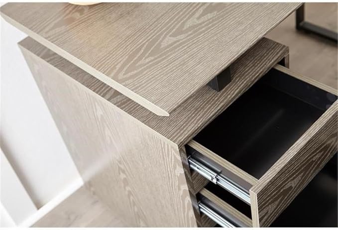 Pemberly Row 48 Reversible Home Office Desk Gray Wood Finish MDF and Steel Construction 3 Drawers with 1 File Cabinet Modern Design Compact Workspace for Home or Office Use