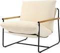 VEVOR Accent Chair Metal Framed Chair with Wooden Armrests Modern Cozy Upholstered Armchair with Soft Foam Cushioning Detachable Cushion for Living Room Bedroom Reading Room Office Beige