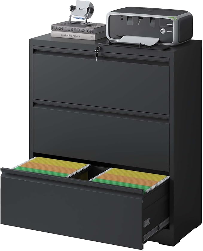 3 Drawer Small File Cabinet with Lock Locking Filing Cabinet for Home Office Under Desk Storage Drawer Cabinet OrganizerBlack