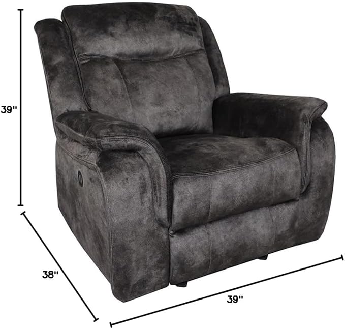 Pemberly Row Park City Polyester Fabric Power Glider Recliner Slate Finish 38W x 39D x 39H Hardwood Plywood Frame Pocket Coil Seating Smooth Reclining and Gliding Elegant Living Room Chair