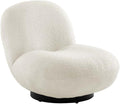 Pemberly Row Modern Boucle Fabric Swivel Accent Chair Ivory and Black Finish 30 H x 31 W x 36 D Foam Padding and Webbed Support Matte Black Iron Base Living Room or Office Seating