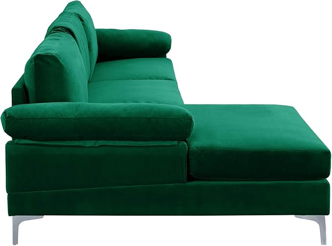 Casa Andrea Milano Modern Large Velvet L-Shape Sectional Sofa with Extra Wide Chaise Lounge Couch