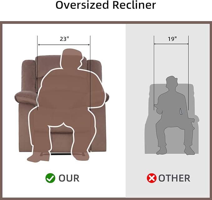 Manual Recliner Chair with Overstuffed Arm and Extra-Padded Back Breathable Fabric Reclining Chair for Adults Single Sofa for Living Room Bedroom (Brown)