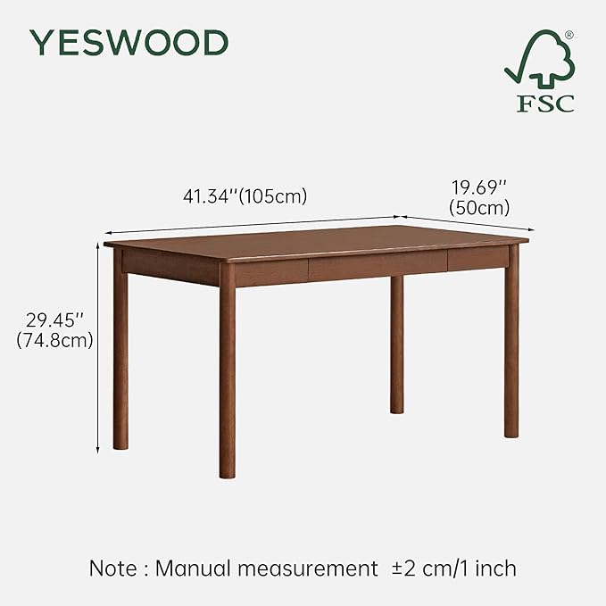 YESWOOD 100% Solid Wood Desk Mid Century Modern Computer Desk Home Office Writing Desk with Drawers for Study Living Room (41.33 W)