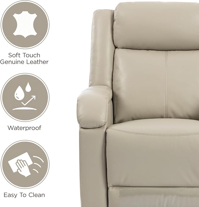Faux Leather Power Recliner Chairs for AdultsClassic and Traditional Recliners with Arms and Back Electric Recliner Chair with Cup Holders &amp Charging Port Beige