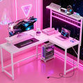 61.6'' L Shaped Gaming Desk with Power Outlets &amp LED Lights Reversible Computer Table with Monitor Stand and CPU Shelf Cornor Office Table PC Desk for Writing Study (White)