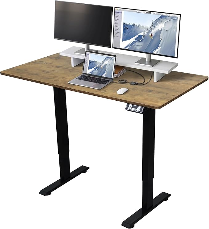 Electric Standing Desk Adjustable Height Stand up Desk Sit Stand Home Office Workstation with Splice Board (Rustic Brown 55)