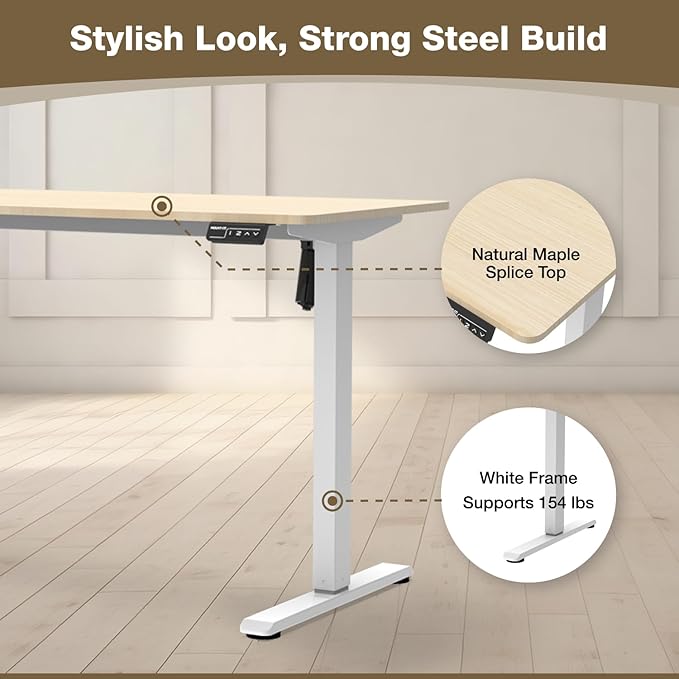 Mount-It! Maple Standing Desk 48x24 – Electric Height Adjustable Sit to Stand Desk with Memory Presets Ergonomic Workstation for Home Office or Study White Frame with Maple Splice Board Top