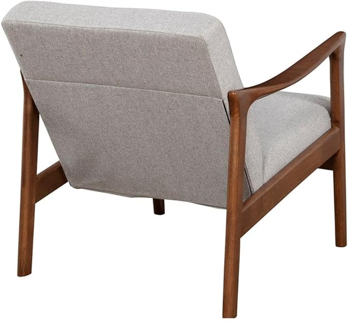 Trent Home Contemporary Lounge Chair 29 H x 27.5 W x 34 D Solid Rubberwood Frame Medium Brown Finish Light Gray Polyester Upholstered Cushions Accent Chair for Living Room or Bedroom Use