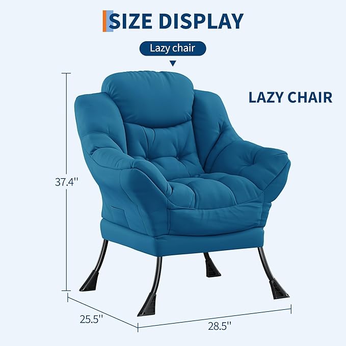 GarveeHome Lazy Chair for Living Room Modern Large Accent Lounge Armchair with Side Pocket Comfy Leisure Sofa Reading Chair for Bedroom Living Room Dorm Rooms and Office
