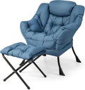 GORELAX Lazy Chair with Ottoman Modern Accent Chair w/Armrests &amp Side Pocket Upholstered Lounge Sofa Chair &amp Folding Footstool Set Reading Chair for Bedroom Living Room Dorm Room (Navy)