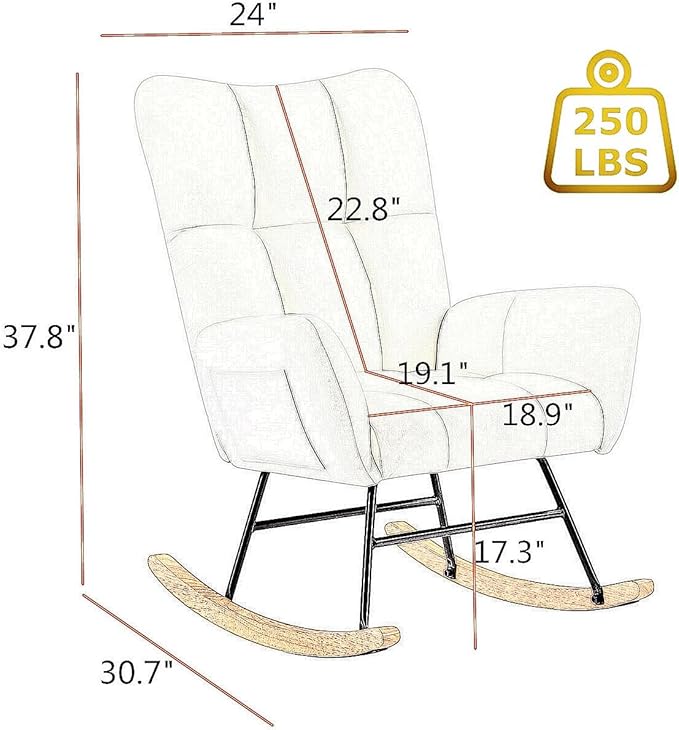 Teddy Rocking Chair Nursery Modern Teddy Fabric Nursing Chair for Mom and Baby Accent Upholstered Rocker Glider Chair with High Backrest for Nursery Living Room Bedroom (Pink)