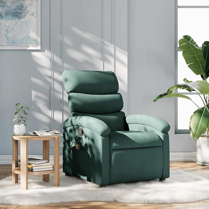 vidaXL Dark Green Massage Recliner Chair with Adjustable Backrest and Built in Functionality for Relaxation Living Room Or Home Theater Chairs Reclining Office Armchair TV Sofa