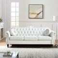 3 Seater Chesterfield Sofa Velvet Modern Tufted Velvet Couch with Scroll Arms and Nailhead Classic Chesterfield Settee Couches (White)