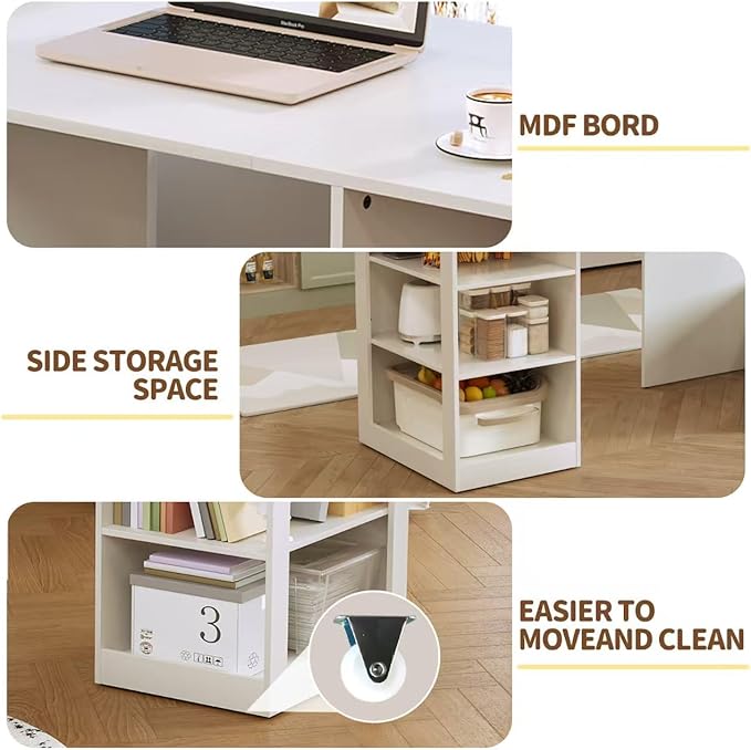 Folding Desk with Storage Computer Desk with 3-Tier Shelves for Compact Spaces Pull Out Writing Table for Home Office Bedroom Kitchen Living Room