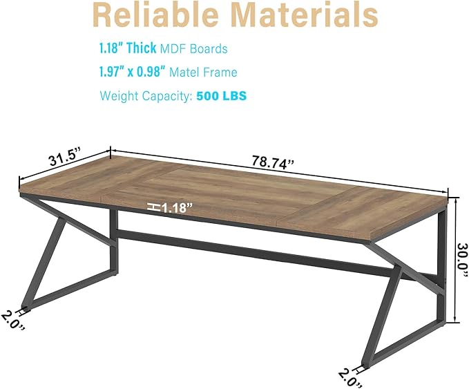 HSH Extra Large Home Office Desk Rustic Wood and Metal Computer Desk for 2 People 78 Inch Long Executive Writing Study Gaming Double Desk Workstation Bedroom Living Room PC Table for 2 Monitors