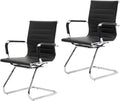 CIMOTA Waiting Room Chairs Leather Office Guest Chair Mid Back Reception Chairs with Sled Base for Meeting/Patient/Conference Room Black Set of 2