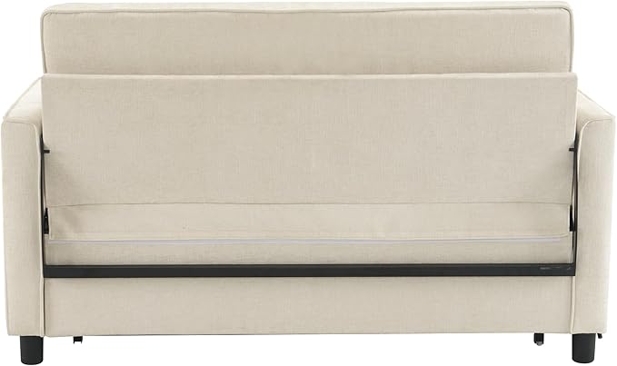 56.9 Loveseat Pull-Out Sofa Bed Chenille Sleeper Sofa Couch with a Reversible Backrest Cushion Side Pockets Two USB Ports and a Phone Holder for Living Room (Beige1)