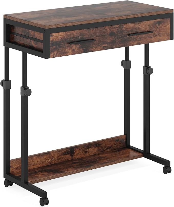 Tribesigns Portable Desk with Drawers Mobile Laptop Desk with Wheels Sofa Side Table Small Portable Standing Rolling Table for Home Office