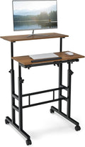 Giantex Mobile Standing Desk Height Adjustable Stand Up Desk with Wheels &amp Tilting Tabletop Rolling Laptop Cart Computer Workstation for Standing or Sitting Home Office Sit Stand Desk Walnut