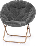 Round Saucer Chair for Teens and Adults Faux Fur Folding Living Room Cozy Moon Chair (Gray)