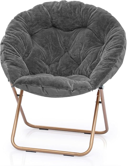 Round Saucer Chair for Teens and Adults Faux Fur Folding Living Room Cozy Moon Chair (Gray)