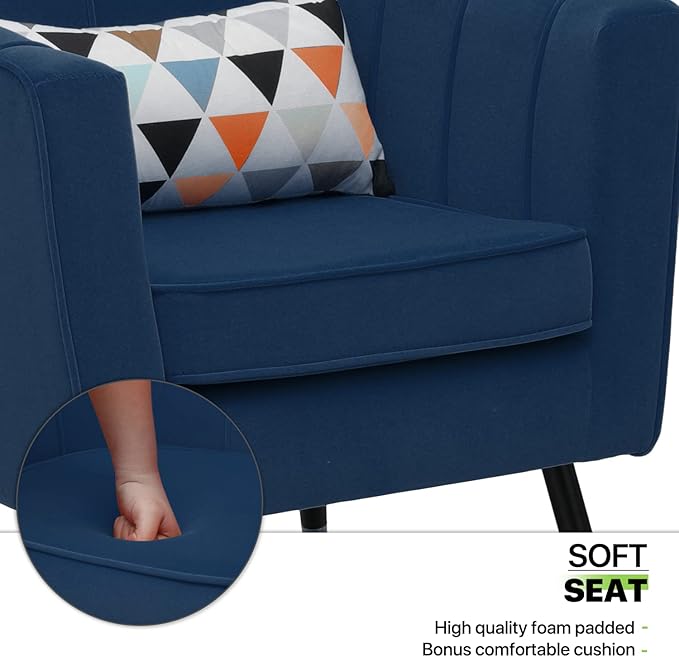 Magshion Barrel Accent Chair with Lumbar Pillow Modern Upholstered Armchair Ergonomic Single Sofa Chair for Living Room Bedroom Office 550 lbs Capacity - Navy Blue
