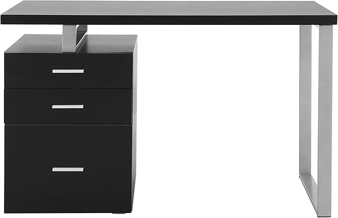 LOKATSE HOME Computer Desk with Drawers File Cabinet-Reversible Set Up Office Writing Study Desks Furniture Silver Metal Frame 47