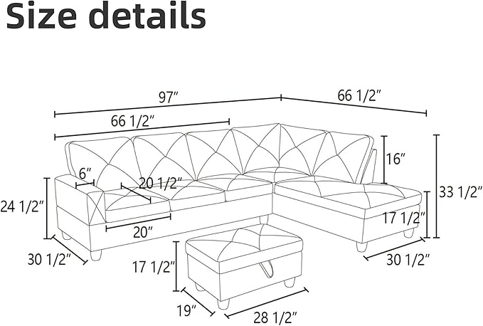 FONTOI L Shaped Sectional Couch Sofa Modern Couches for Living Room Comfy 4 Seat Modular Sectional Sofa with Ottoman Storage for Bedroom Apartment Gray