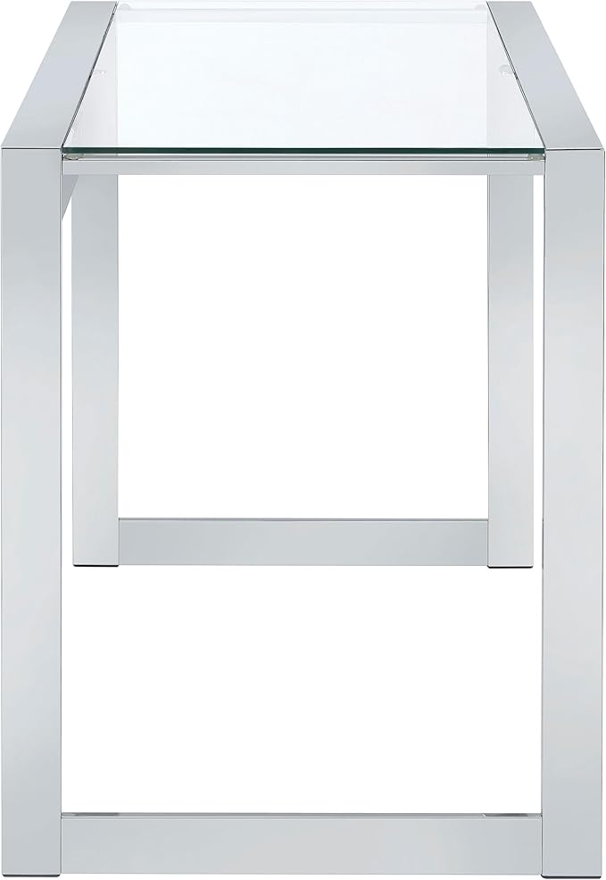 Coaster Home Furnishings – Hartford – Metal &amp Glass – 47-Inch Rectangular Glass Top Writing Desk with Contemporary Style and Plastic Glides – Home Office &amp Living Room – Chrome - 800746