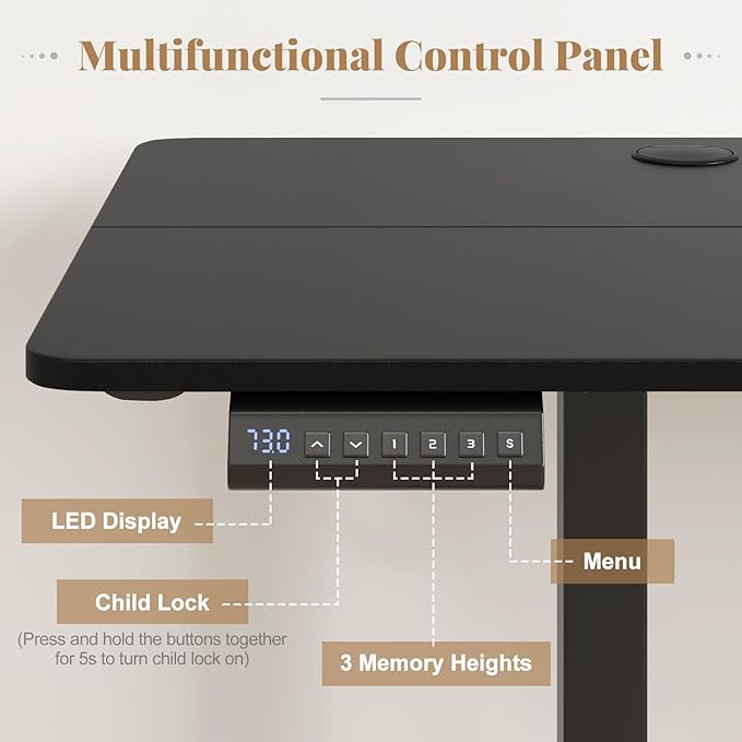 Giantex 63 x 24 Electric Standing Desk with Adjustable Height Stand up Computer Workstation with Cable Hole Hook Modern Gaming Table Ergonomic Sit Stand Desks for Home Office (Black)