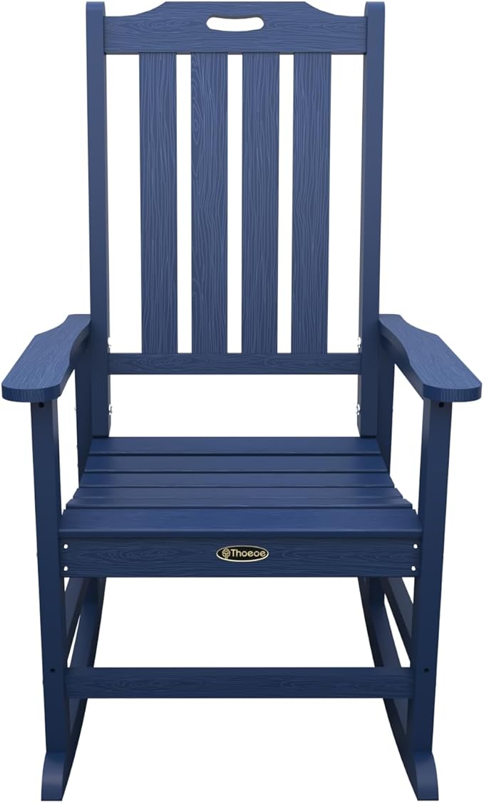 Oversized Rocking Chair Outdoor Rocking Chair for Adults All Weather Resistant Porch Rocker for Lawn Garden Navy Blue