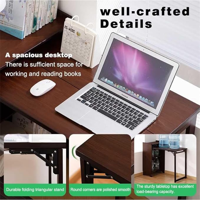 Bamboo Foldable DeskHidden Desk with StorageMid Century Fold Out Table for Small SpacesHome Office and Bedroom (Walnut Brown)