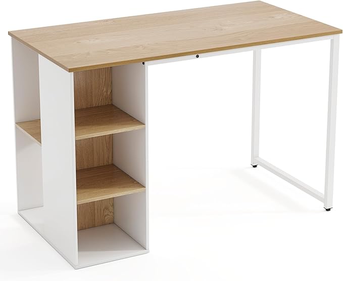 Tangkula Computer Desk with Storage Shelves Home Office Desk with 5 Side Shelves &amp Metal Frame Space Saving Laptop PC Desk Writing Study Desk Modern Vanity Desk for Bedroom (Natural)